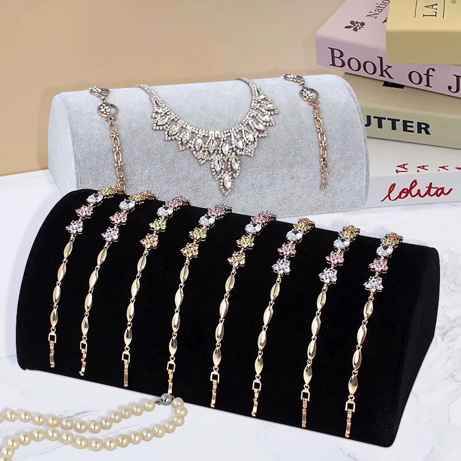 1 Piece, Flannel Half-Round Pillow Necklace Display Stand for Necklace and Bracelet Display and Storage