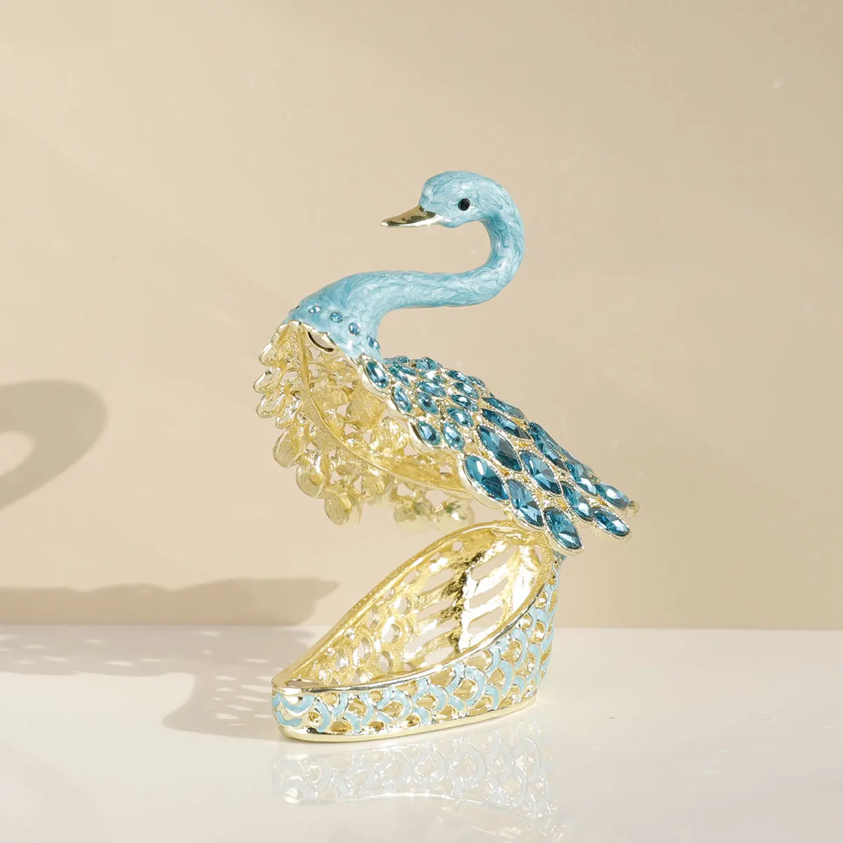 3.7inch Enamel Blue Gems Swan Trinket Box Hinged Hand-Painted Jewelry Storage Ring Holder Keepsake Box Animal Figurine Collectib