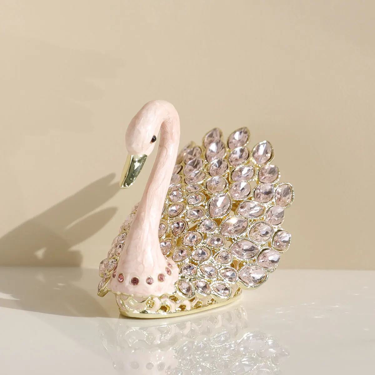 3.7inch Enamel Blue Gems Swan Trinket Box Hinged Hand-Painted Jewelry Storage Ring Holder Keepsake Box Animal Figurine Collectib