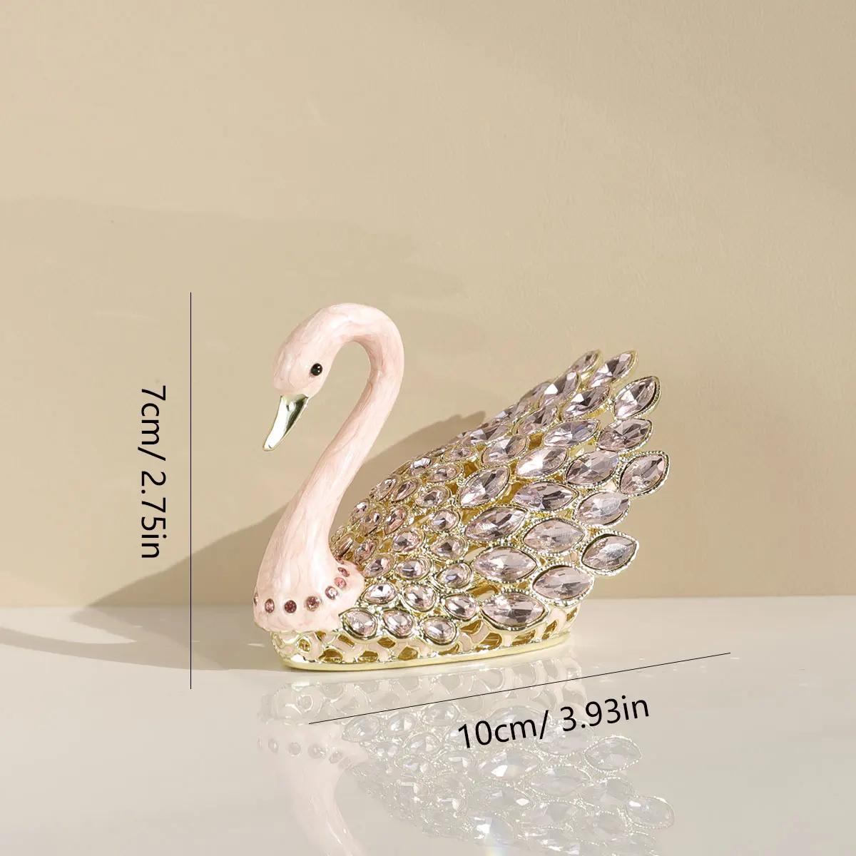 3.7inch Enamel Blue Gems Swan Trinket Box Hinged Hand-Painted Jewelry Storage Ring Holder Keepsake Box Animal Figurine Collectib