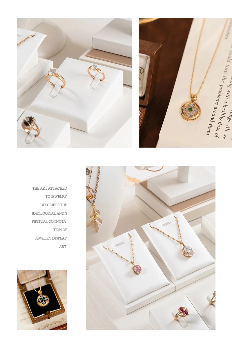 White Leather Ring Earrings Holder Jewelry Store Counter Display Showcase Pendant Necklace Chain Presenting Bust Stand Organizer