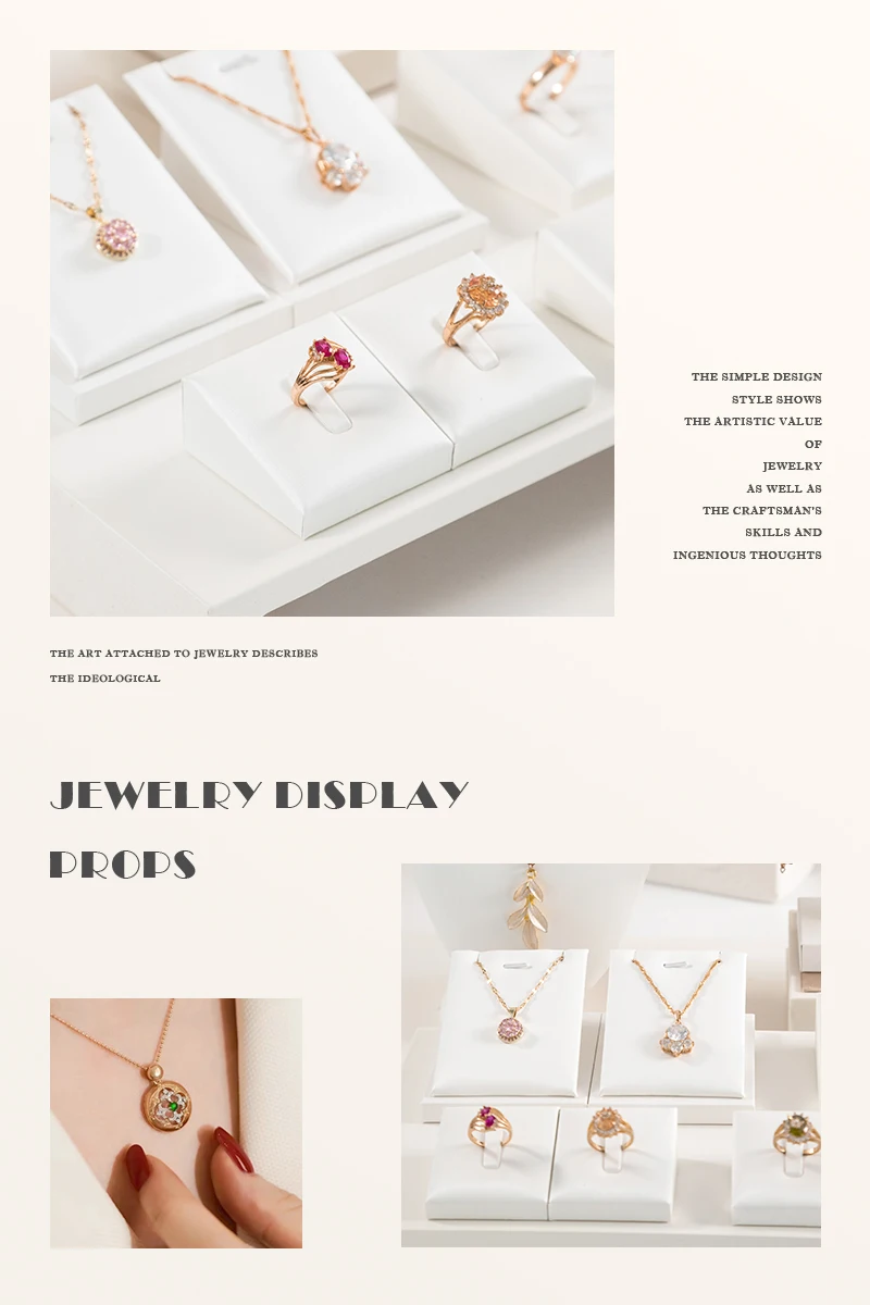 White Leather Ring Earrings Holder Jewelry Store Counter Display Showcase Pendant Necklace Chain Presenting Bust Stand Organizer