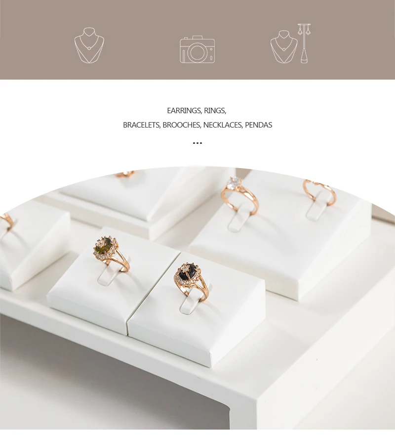 White Leather Ring Earrings Holder Jewelry Store Counter Display Showcase Pendant Necklace Chain Presenting Bust Stand Organizer