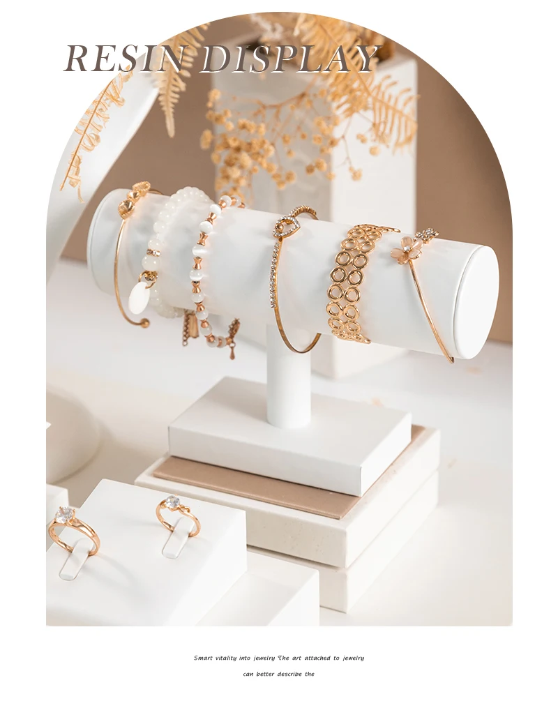 White Leather Ring Earrings Holder Jewelry Store Counter Display Showcase Pendant Necklace Chain Presenting Bust Stand Organizer