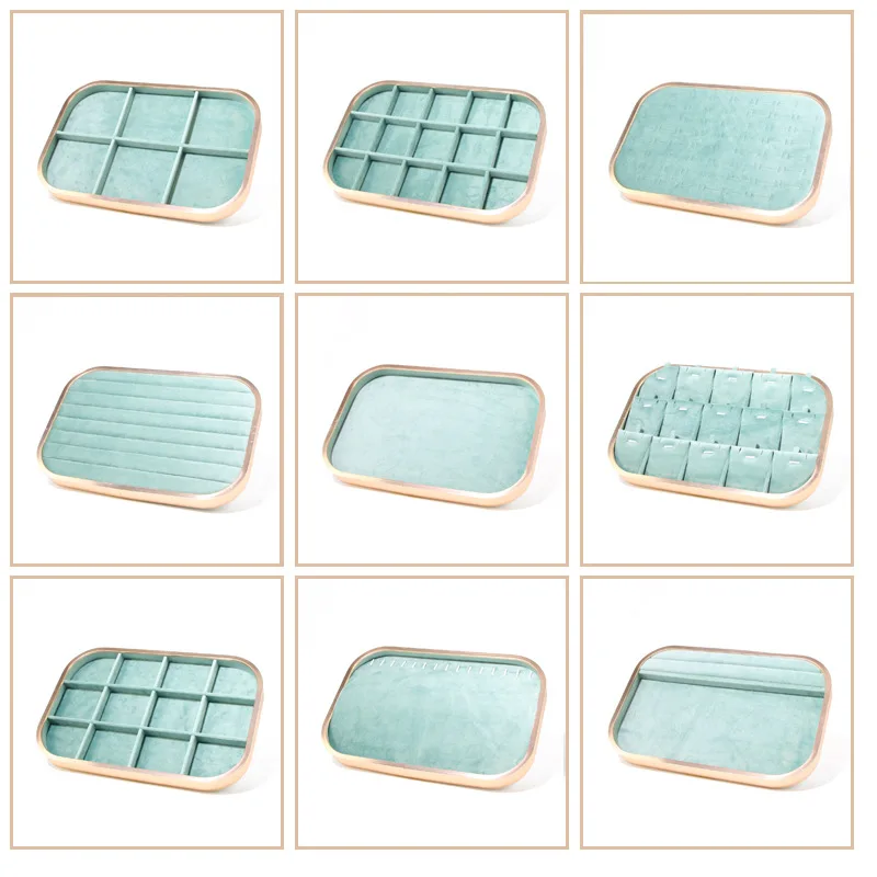 Metal Jewelry Exhibitor Tray Green Velvet Jewelry Display Rack Counter Display Library Jewelry Exhibitors Storage Of Jewelry