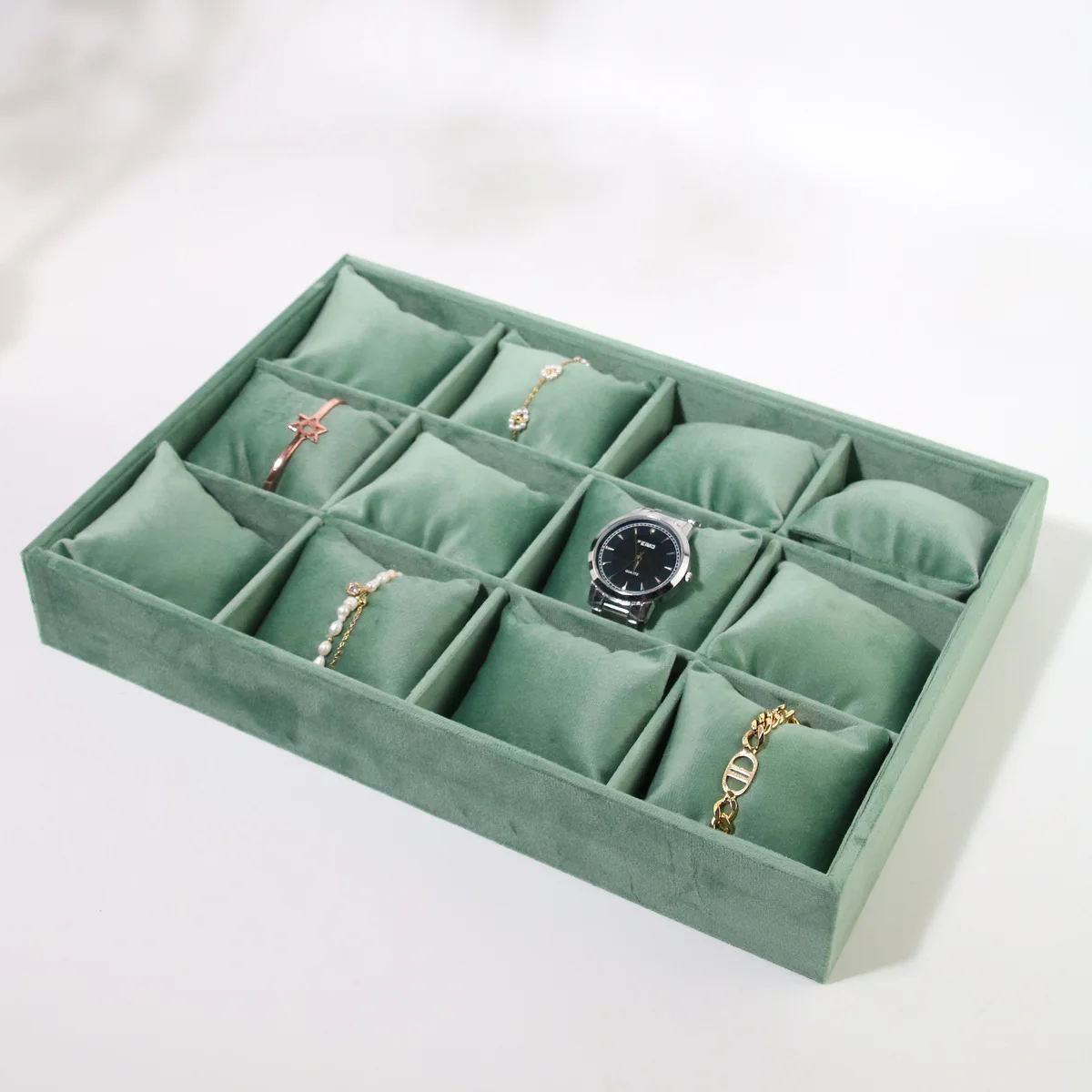 Metal Jewelry Exhibitor Tray Green Velvet Jewelry Display Rack Counter Display Library Jewelry Exhibitors Storage Of Jewelry