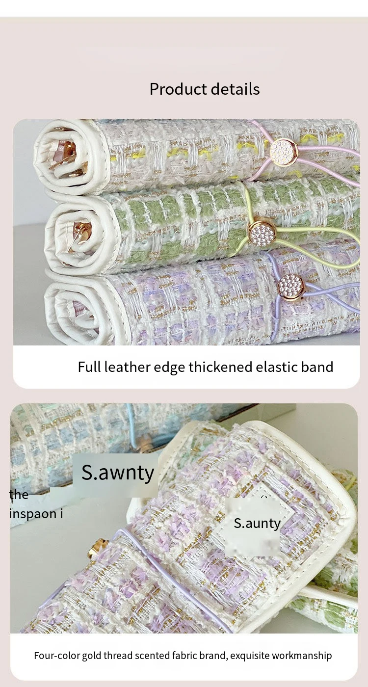 Jewelry Case Roll Bag Portable Velvet Travel Organizer for Necklace Chain Bracelet Jewellery Display Holder Travel Zipper Bag