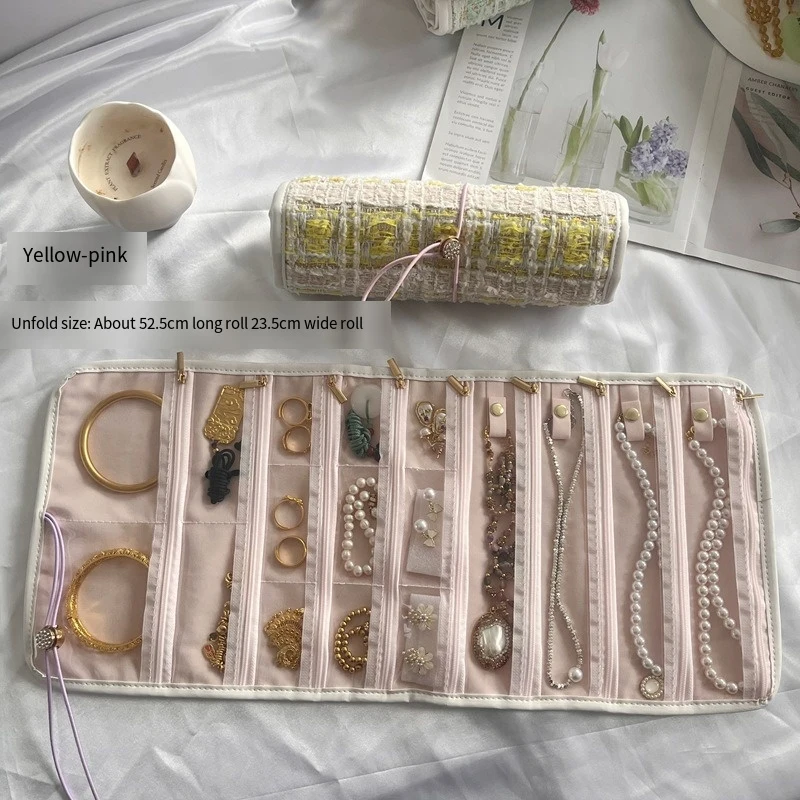 Jewelry Case Roll Bag Portable Velvet Travel Organizer for Necklace Chain Bracelet Jewellery Display Holder Travel Zipper Bag