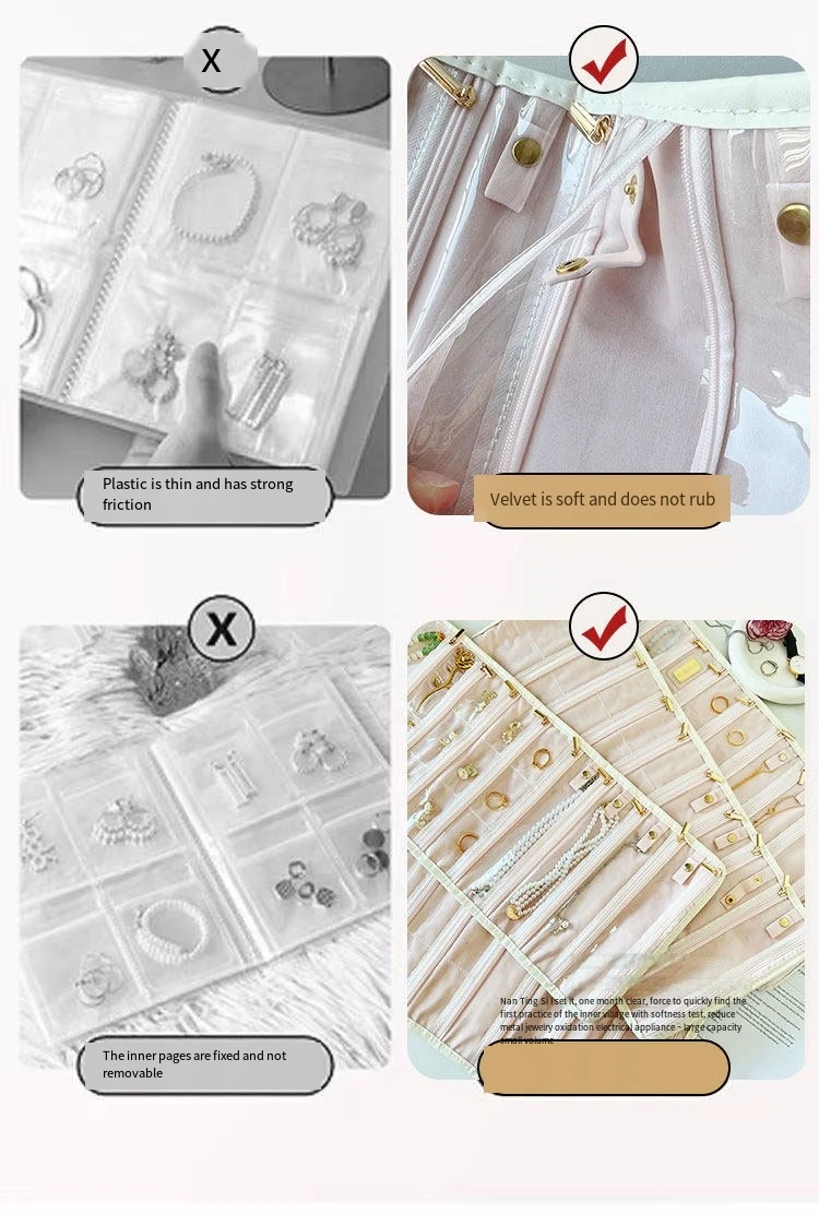 Jewelry Case Roll Bag Portable Velvet Travel Organizer for Necklace Chain Bracelet Jewellery Display Holder Travel Zipper Bag