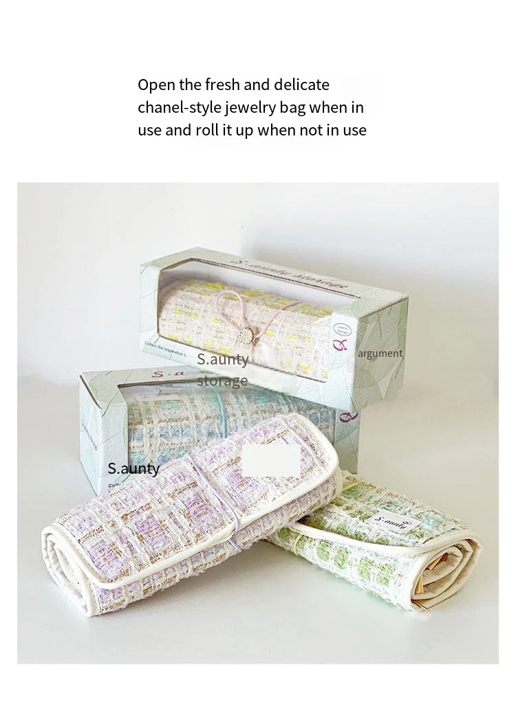 Jewelry Case Roll Bag Portable Velvet Travel Organizer for Necklace Chain Bracelet Jewellery Display Holder Travel Zipper Bag