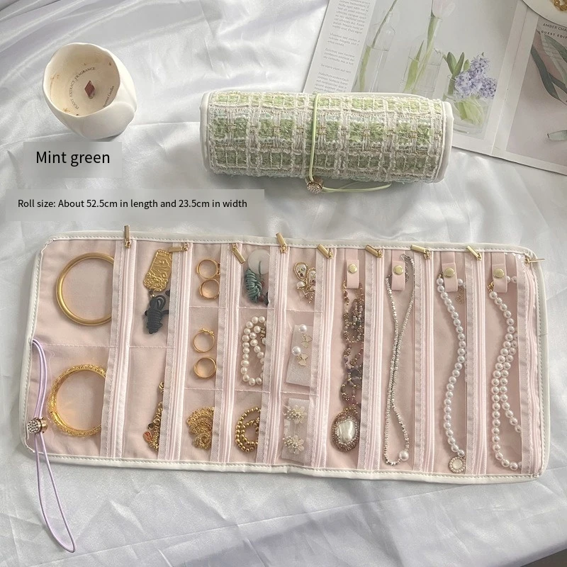 Jewelry Case Roll Bag Portable Velvet Travel Organizer for Necklace Chain Bracelet Jewellery Display Holder Travel Zipper Bag
