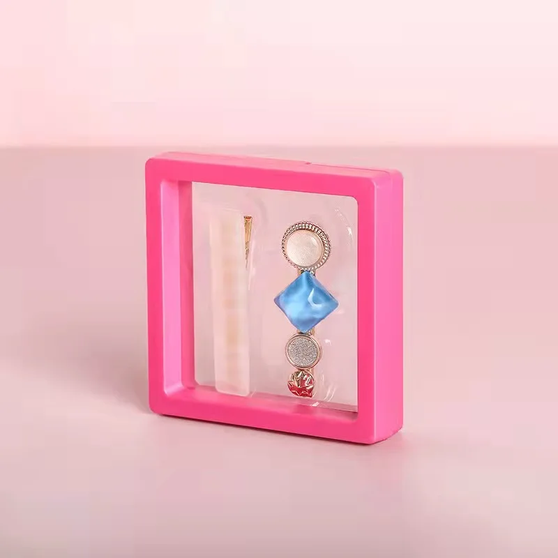 Colorful Travel PE Film Jewelry Storage Box Set Rings Bracelet Coin Gems Organizer 3D Floating Frame Dustproof Exhibition Decor