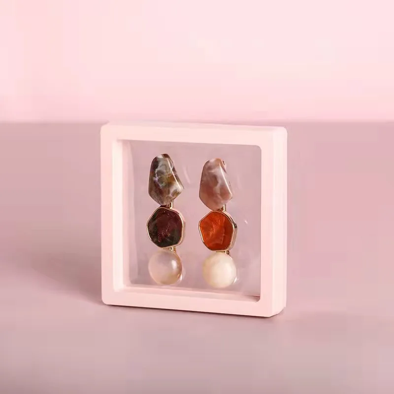 Colorful Travel PE Film Jewelry Storage Box Set Rings Bracelet Coin Gems Organizer 3D Floating Frame Dustproof Exhibition Decor