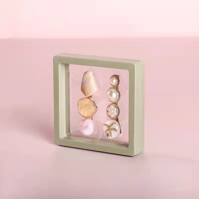 Colorful Travel PE Film Jewelry Storage Box Set Rings Bracelet Coin Gems Organizer 3D Floating Frame Dustproof Exhibition Decor
