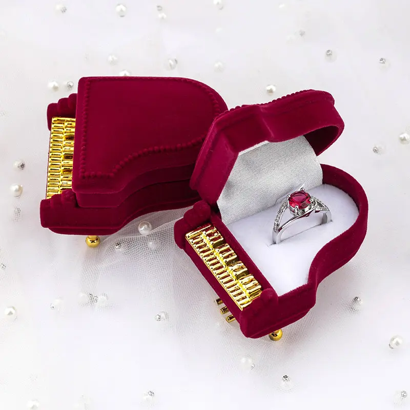1 Piece Velvet Piano Jewelry Box Unique Wedding Ring Box Gift Box Holder Jewellry Wrap for Earrings Necklace Bracelet Display