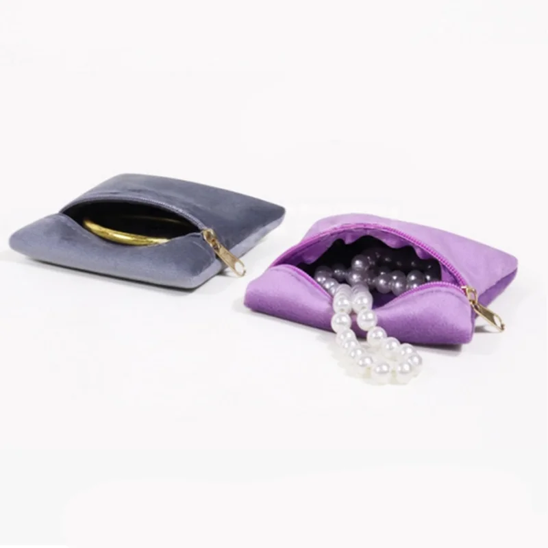 Portable Zipper Velvet Bag Jewelry Ring and Accessory Packaging and Storage Bag Double-sided Velvet Bag