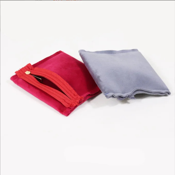Portable Zipper Velvet Bag Jewelry Ring and Accessory Packaging and Storage Bag Double-sided Velvet Bag