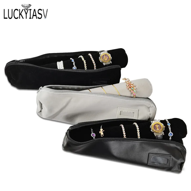 Leather/Velvet Portable Jewelry Storage Bag Jewelry Travel Roll Bag Watch Bracelet Organizer Display Box