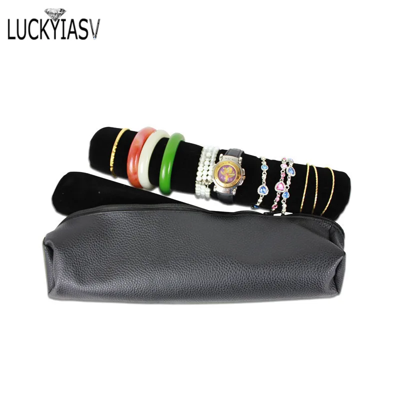 Leather/Velvet Portable Jewelry Storage Bag Jewelry Travel Roll Bag Watch Bracelet Organizer Display Box