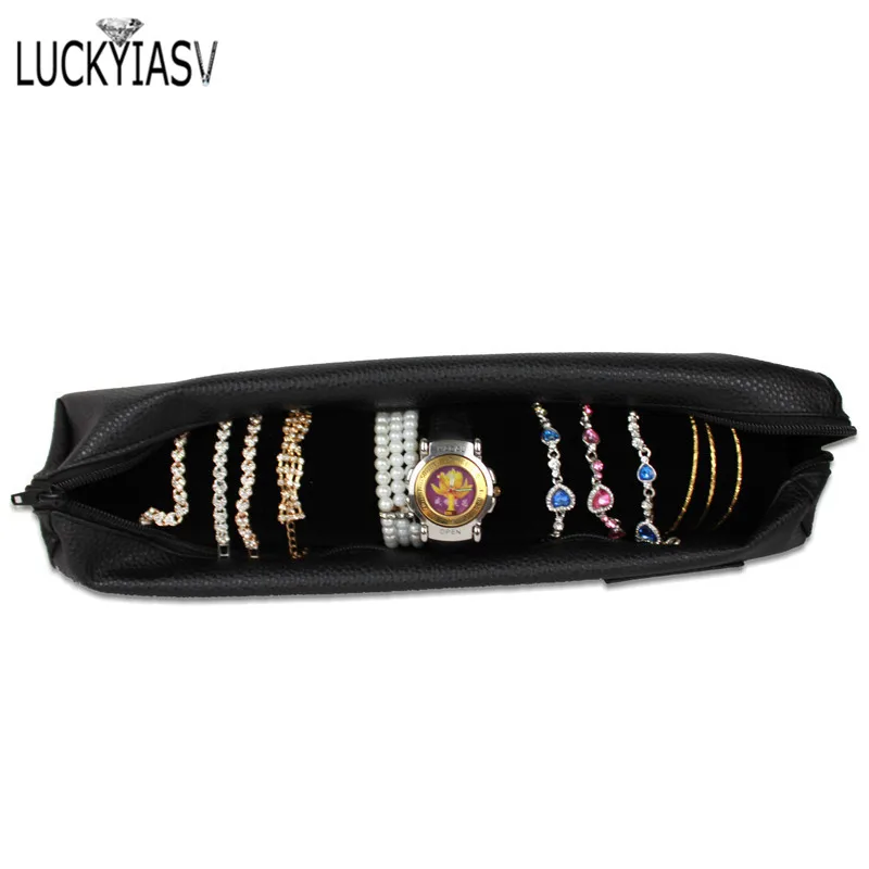 Leather/Velvet Portable Jewelry Storage Bag Jewelry Travel Roll Bag Watch Bracelet Organizer Display Box
