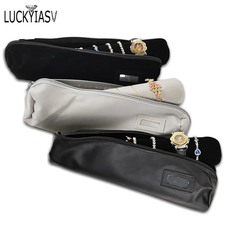 Leather/Velvet Portable Jewelry Storage Bag Jewelry Travel Roll Bag Watch Bracelet Organizer Display Box