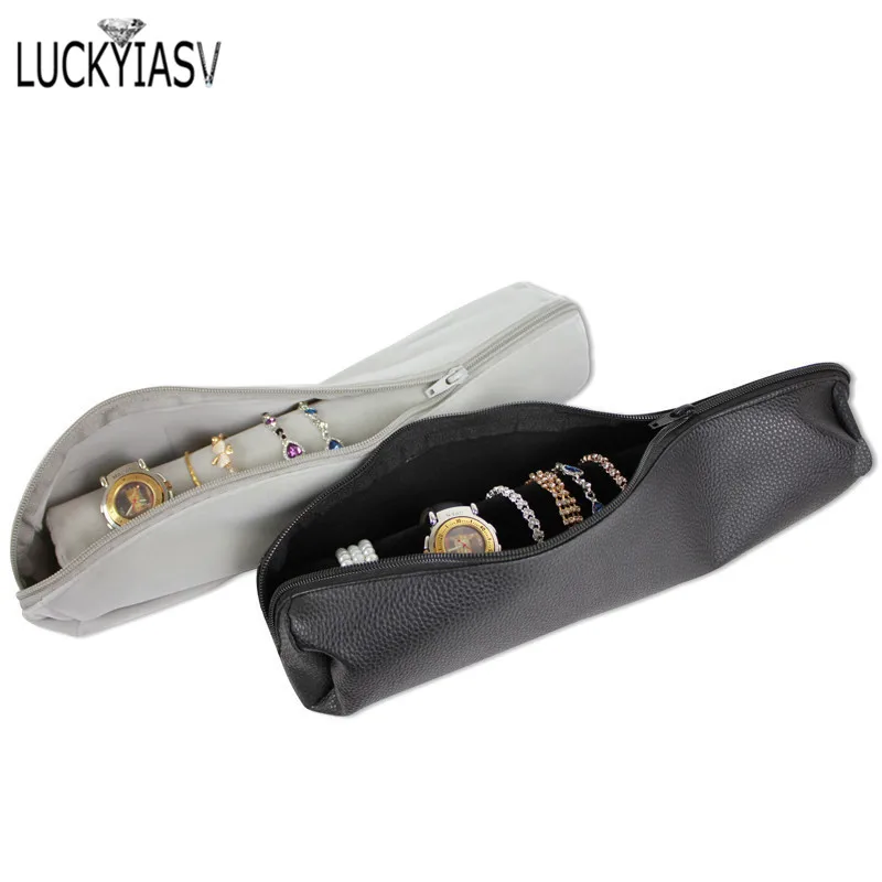 Leather/Velvet Portable Jewelry Storage Bag Jewelry Travel Roll Bag Watch Bracelet Organizer Display Box