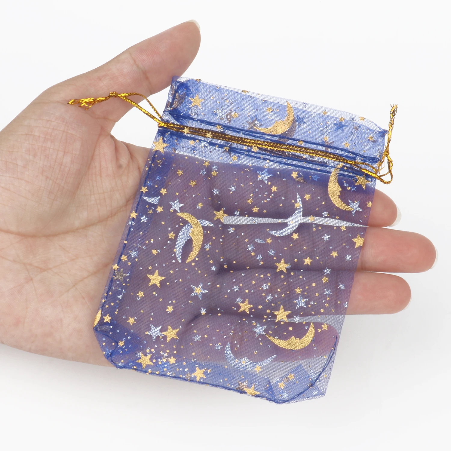 50pcs/lot Moon Star Organza Bags 17x23cm Big Christmas Drawstring Gift Bag Charm Jewelry Packaging Bags & Pouches