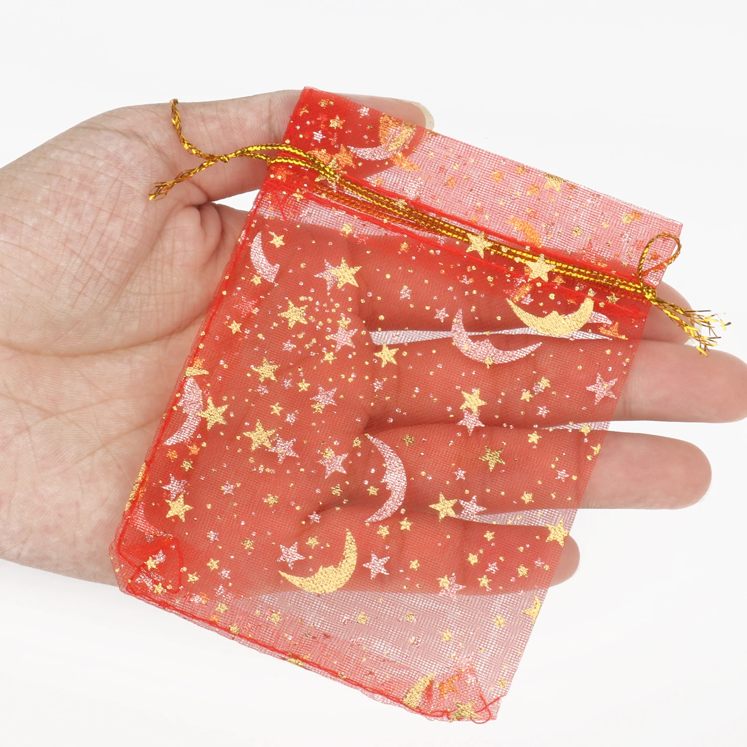 50pcs/lot Moon Star Organza Bags 17x23cm Big Christmas Drawstring Gift Bag Charm Jewelry Packaging Bags & Pouches