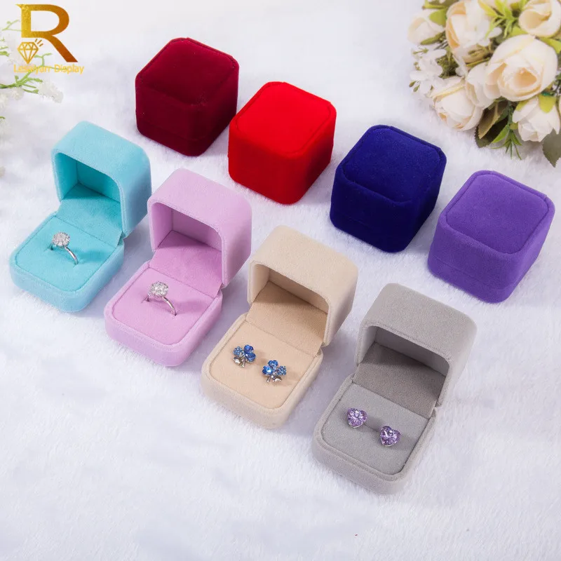Wholesale High Quality Velvet Jewelry Display Box Earrings Ring Boxes Foldable Case For Wedding Ring Packaging Gift Box
