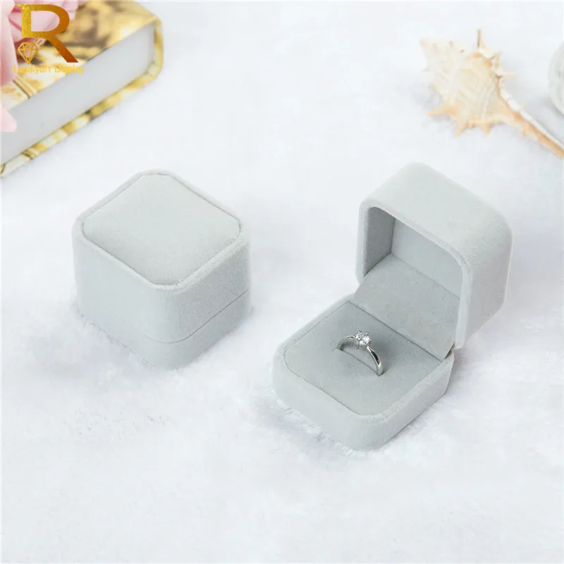 Wholesale High Quality Velvet Jewelry Display Box Earrings Ring Boxes Foldable Case For Wedding Ring Packaging Gift Box