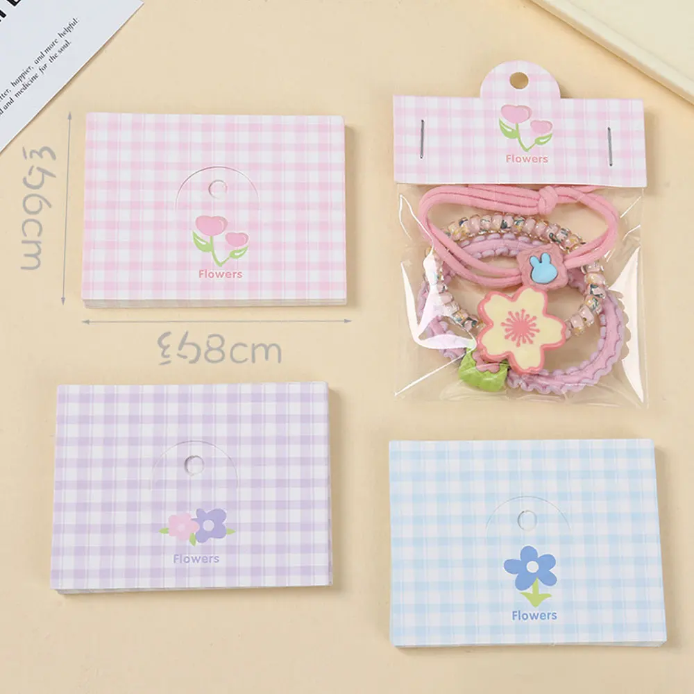 50pcs 6x8cm Korea Pink Plaid Kraft Paper Tag Packaging Cards for DIY Jewelry Bracelet Retail Tag Hair Accessories Display Labels