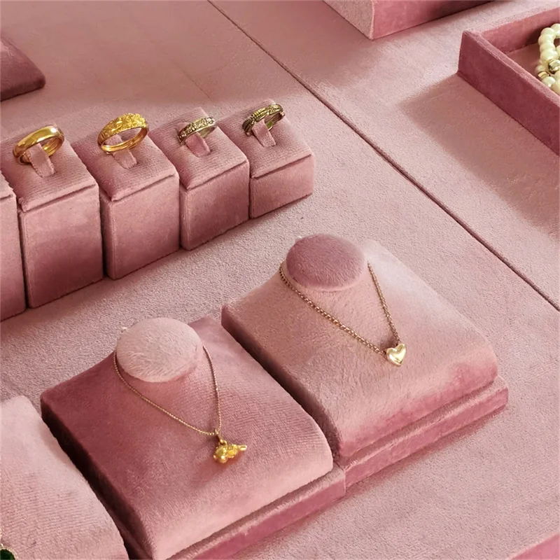 Pink Velvet Jewelry Display Stand Counter Window Necklace Earring Organizer Props Set Business Exhibition Showacase Rack