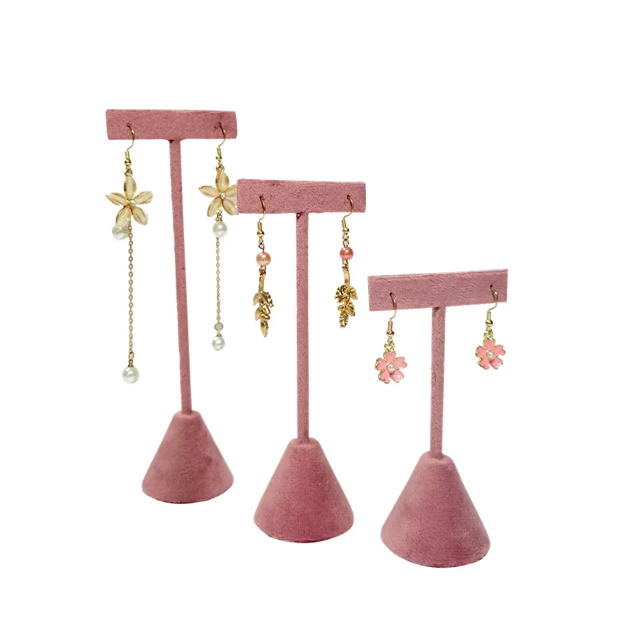 Pink Velvet Jewelry Display Stand Counter Window Necklace Earring Organizer Props Set Business Exhibition Showacase Rack