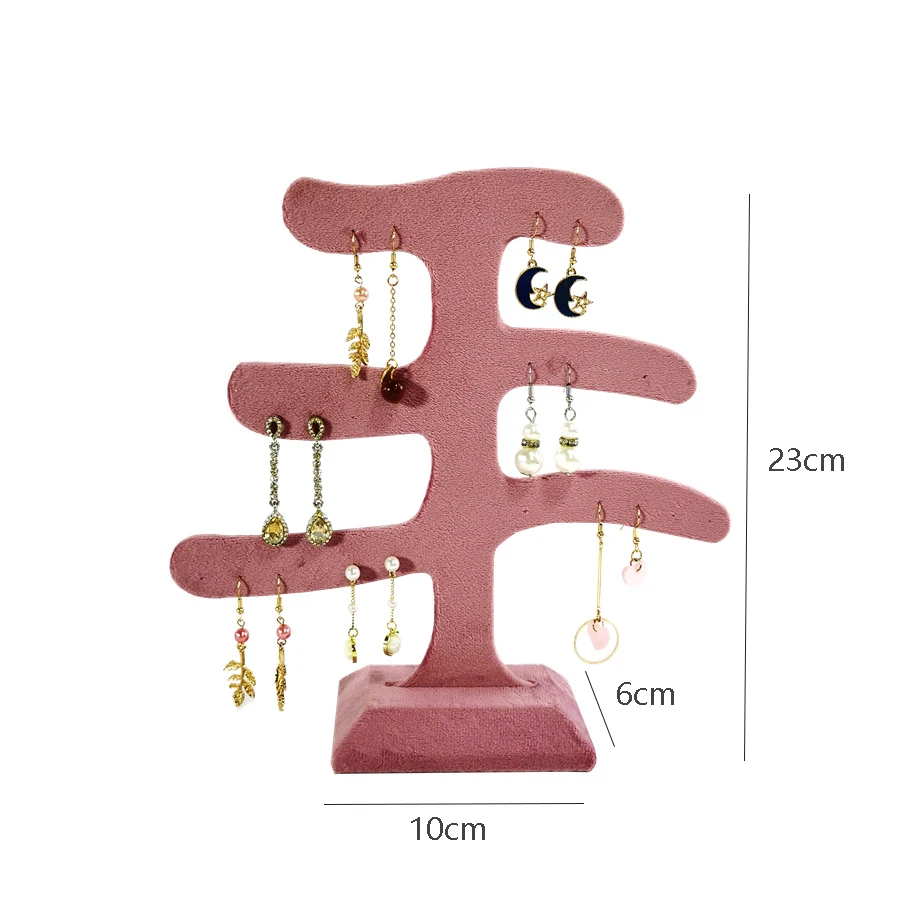 Pink Velvet Jewelry Display Stand Counter Window Necklace Earring Organizer Props Set Business Exhibition Showacase Rack