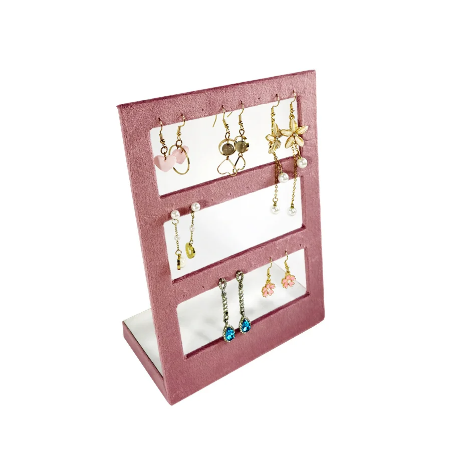 Pink Velvet Jewelry Display Stand Counter Window Necklace Earring Organizer Props Set Business Exhibition Showacase Rack
