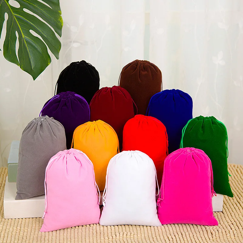 100pcs/Lot Drawstring Velvet Bags Jewellery Pouches 5x7 7x9 8x10 10x12cm Wedding Party Gift Packaging Bag Custom Logo Print