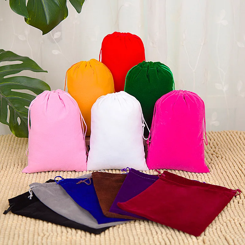 100pcs/Lot Drawstring Velvet Bags Jewellery Pouches 5x7 7x9 8x10 10x12cm Wedding Party Gift Packaging Bag Custom Logo Print