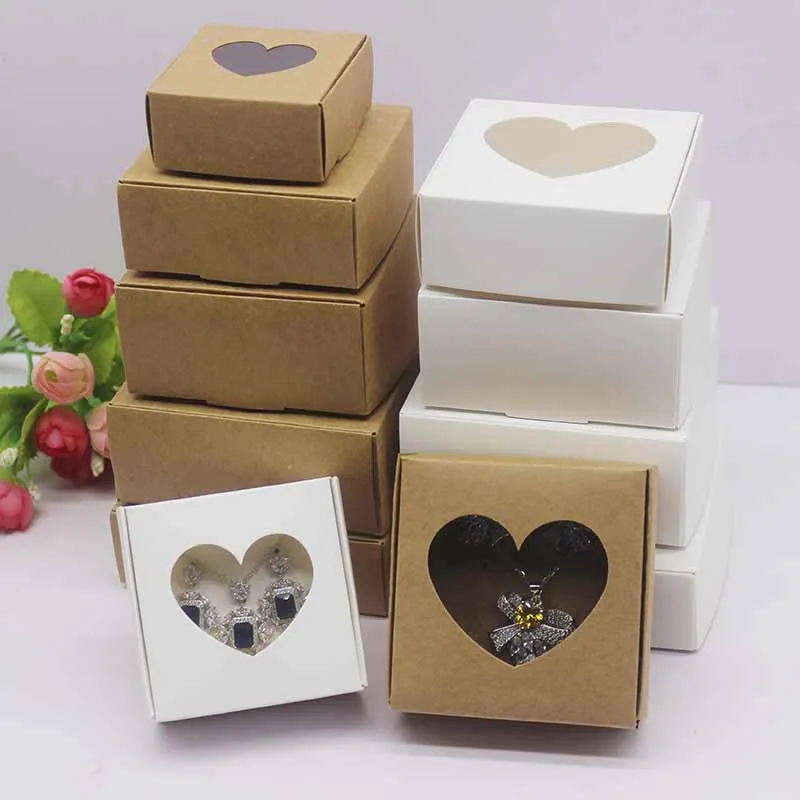 10pcs DIY Handamde Paper Jewelly Necklace Earring Packaging Box with Window Cowhide White Design Jewelry Ring Packaging Paper Bo