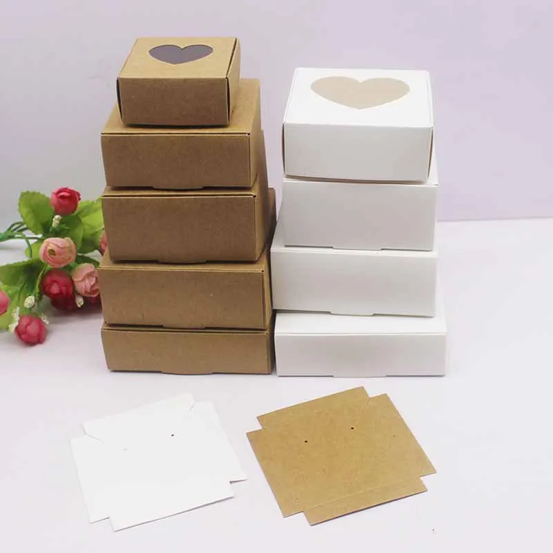 10pcs DIY Handamde Paper Jewelly Necklace Earring Packaging Box with Window Cowhide White Design Jewelry Ring Packaging Paper Bo