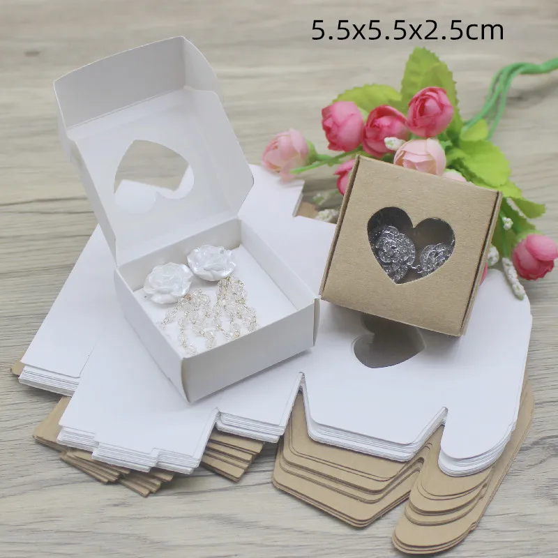 10pcs DIY Handamde Paper Jewelly Necklace Earring Packaging Box with Window Cowhide White Design Jewelry Ring Packaging Paper Bo
