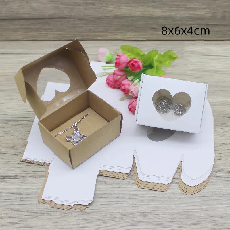 10pcs DIY Handamde Paper Jewelly Necklace Earring Packaging Box with Window Cowhide White Design Jewelry Ring Packaging Paper Bo