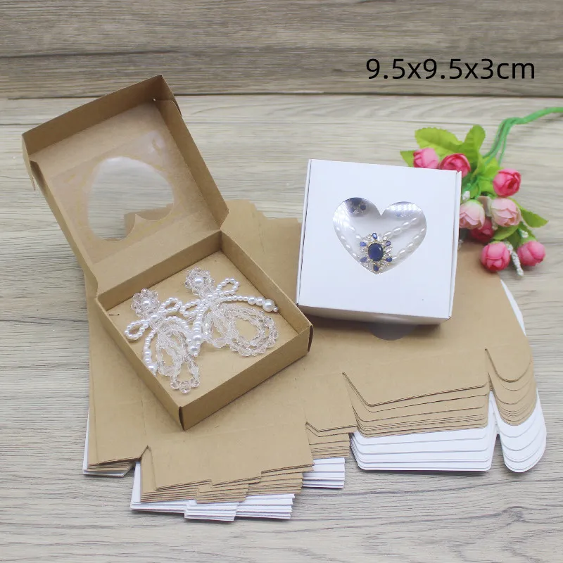 10pcs DIY Handamde Paper Jewelly Necklace Earring Packaging Box with Window Cowhide White Design Jewelry Ring Packaging Paper Bo