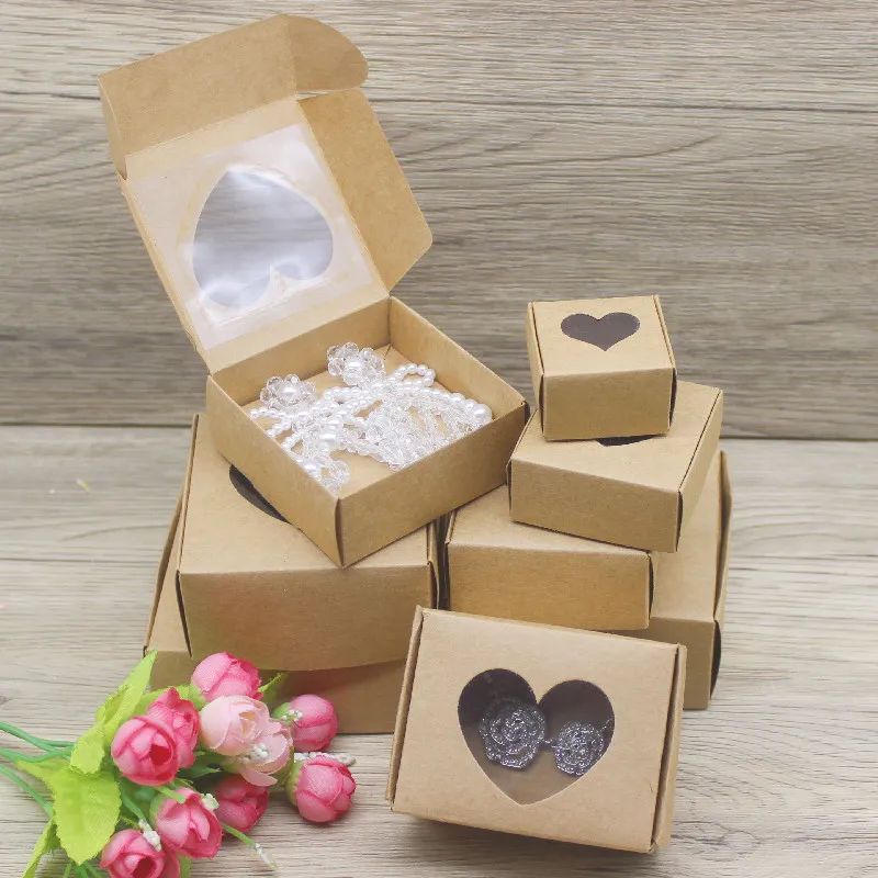 10pcs DIY Handamde Paper Jewelly Necklace Earring Packaging Box with Window Cowhide White Design Jewelry Ring Packaging Paper Bo