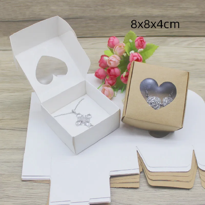 10pcs DIY Handamde Paper Jewelly Necklace Earring Packaging Box with Window Cowhide White Design Jewelry Ring Packaging Paper Bo