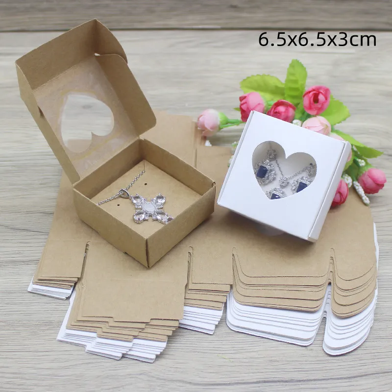 10pcs DIY Handamde Paper Jewelly Necklace Earring Packaging Box with Window Cowhide White Design Jewelry Ring Packaging Paper Bo