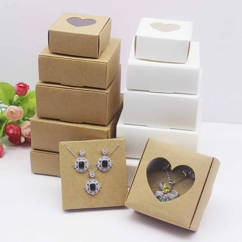 10pcs DIY Handamde Paper Jewelly Necklace Earring Packaging Box with Window Cowhide White Design Jewelry Ring Packaging Paper Bo