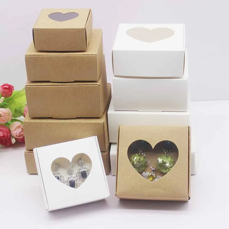 10pcs DIY Handamde Paper Jewelly Necklace Earring Packaging Box with Window Cowhide White Design Jewelry Ring Packaging Paper Bo