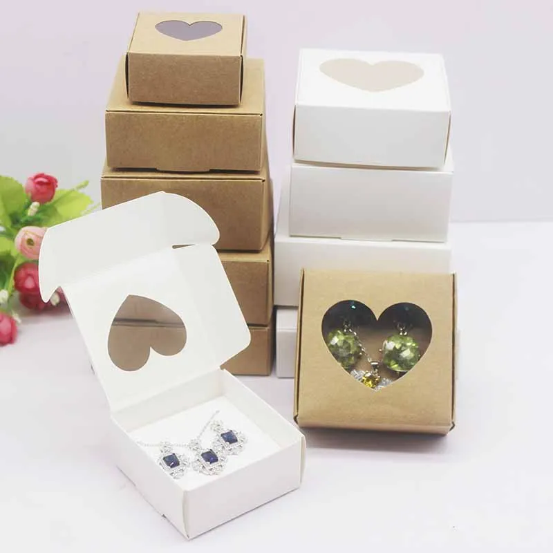 10pcs DIY Handamde Paper Jewelly Necklace Earring Packaging Box with Window Cowhide White Design Jewelry Ring Packaging Paper Bo
