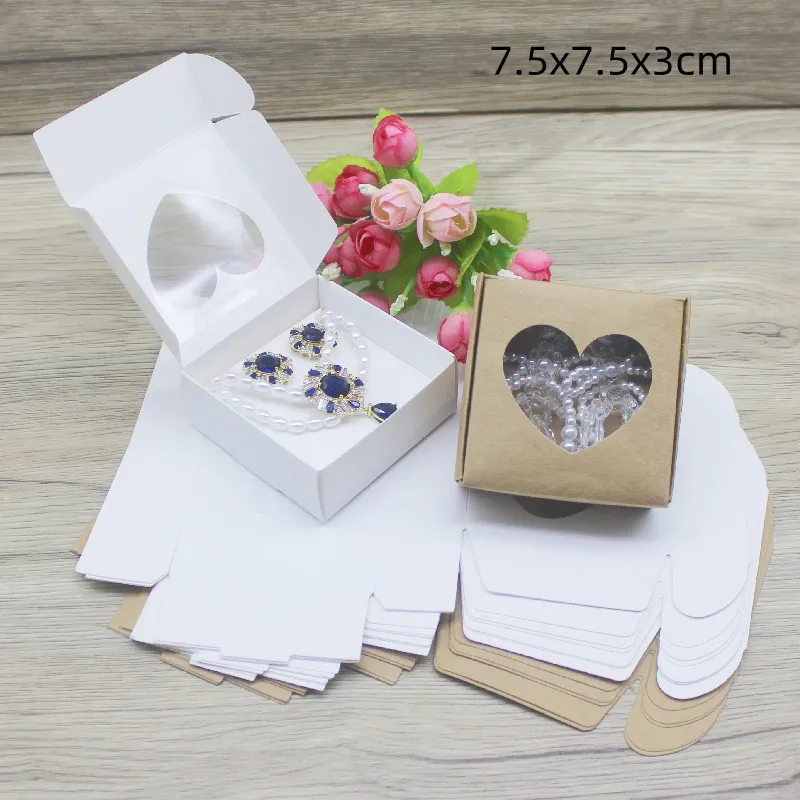 10pcs DIY Handamde Paper Jewelly Necklace Earring Packaging Box with Window Cowhide White Design Jewelry Ring Packaging Paper Bo