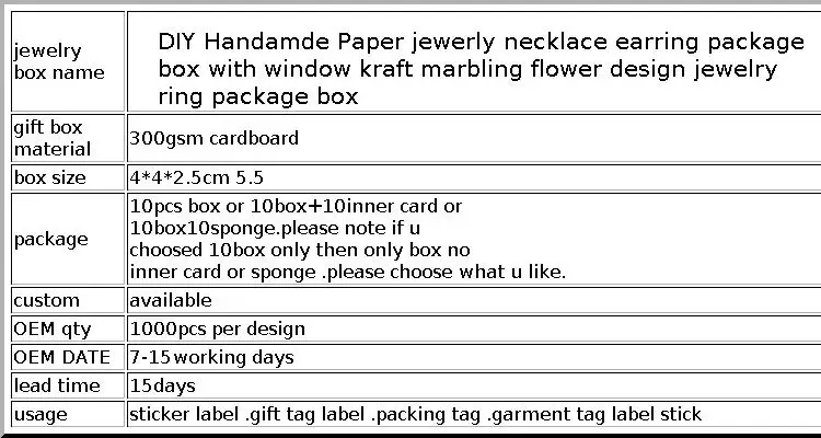 10pcs DIY Handamde Paper Jewelly Necklace Earring Packaging Box with Window Cowhide White Design Jewelry Ring Packaging Paper Bo